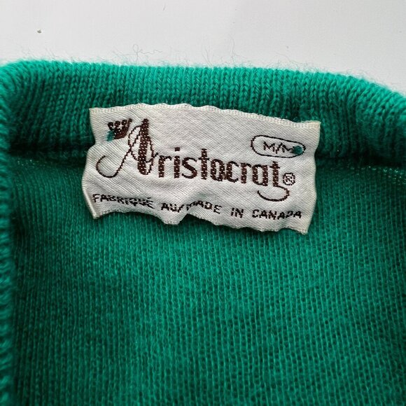 VTG Sz S/M Aristocrat Green V-Neck Tight Knit Pullover Sweater - Picture 9 of 10